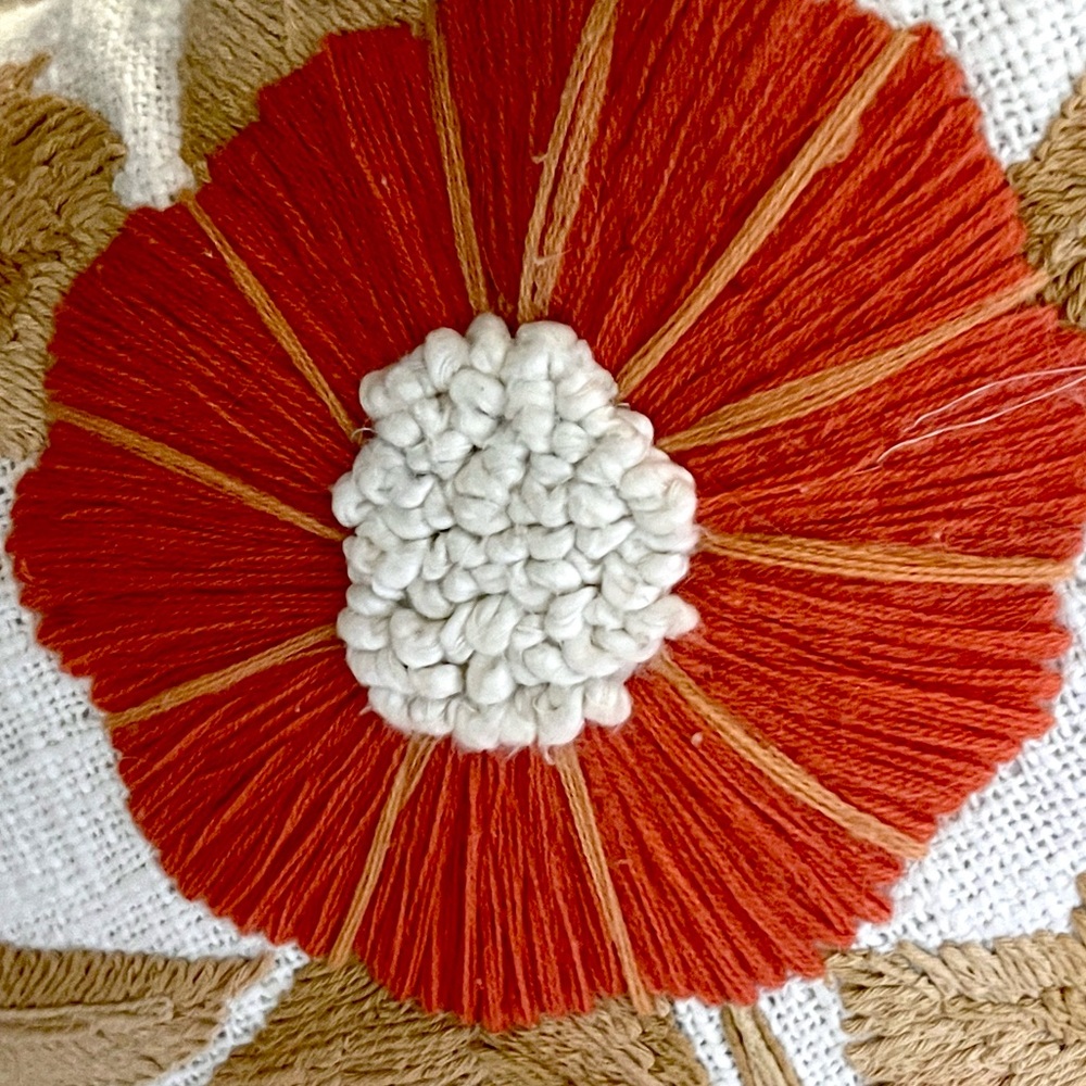 Crewel Terracotta Stunning Embroidery Pillow,Sun-Coral, Boho,l Cushion, Size 18” - Picture 4 of 8